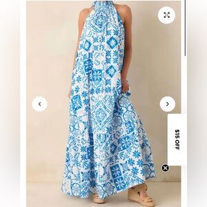 Prosperina Blue and White Maxi Dress - NEW W/O TAGS